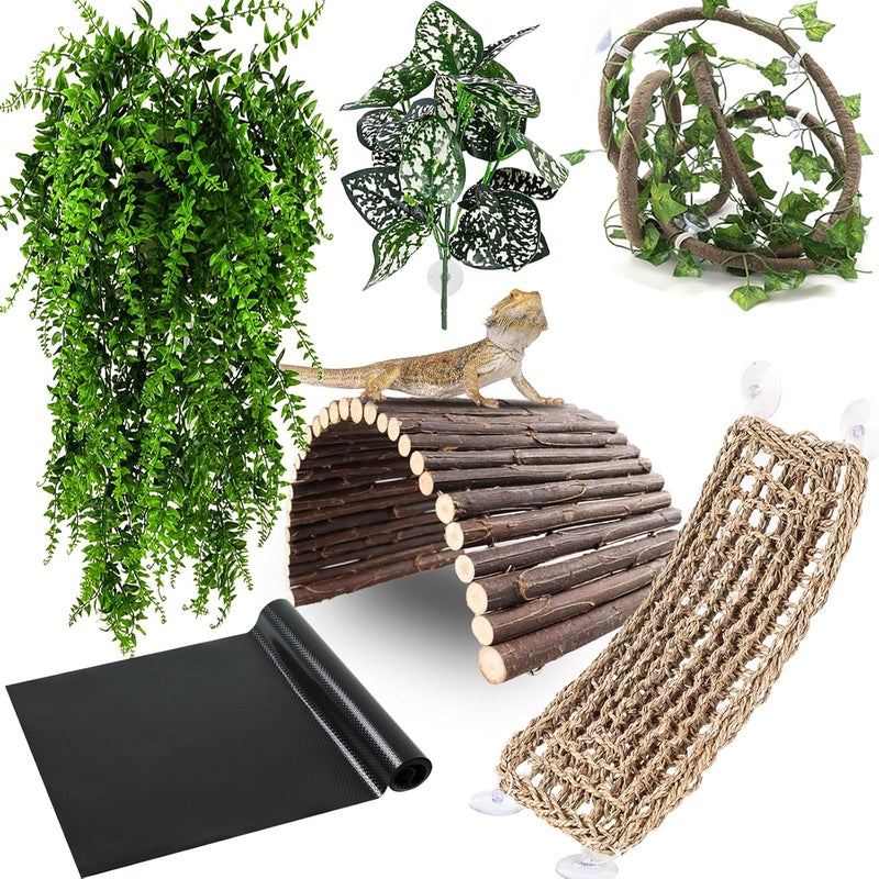 RUNANIA Bearded Dragon Tank Accessories, Reptile Mat Hammock Plants Bridge Jungle Climber Vines Terrarium Decorations for Bearded Dragon Lizard Snake - Image 1